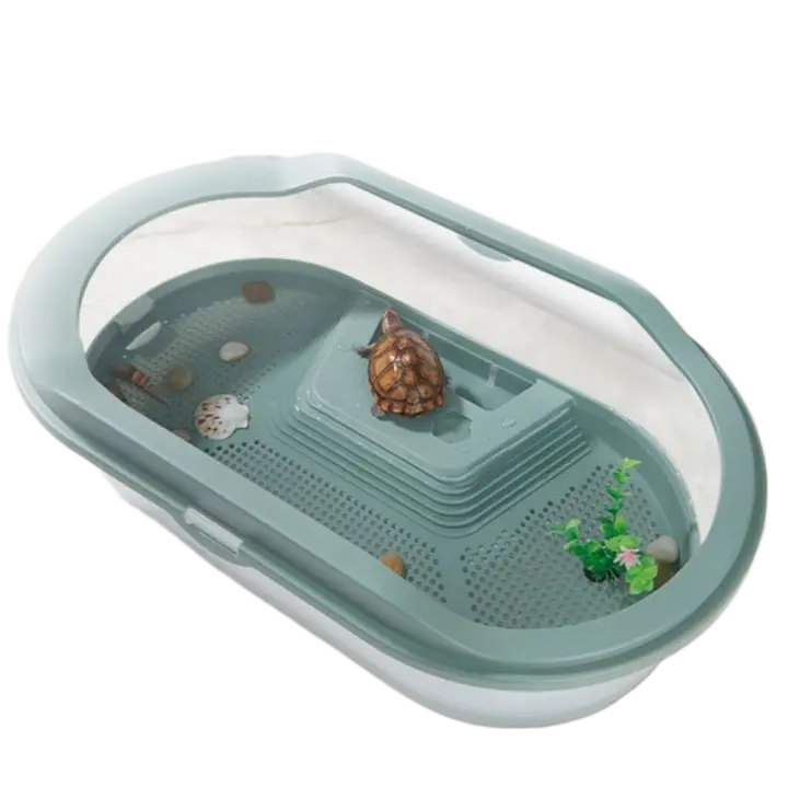 Accesorios para mascotas pequeñas desmontables de plástico duradero, tanque de tortuga, hábitat de reptiles, caja de alimentación para tortugas, casa para reptiles, 1 ud. - 1