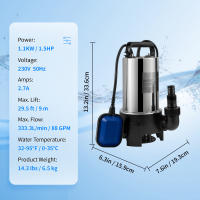 SucceBuy Bomba de Agua Sumergible, con Cable de 10 m e Interruptor de Flotador Automático, Acero Inoxidable Portátil, para Agua Limpia, Zonas Inundadas - details 2