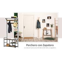 Perchero de Pie con Zapatero Perchero de Entrada con 3 Estantes 9 Ganchos Patas Ajustables