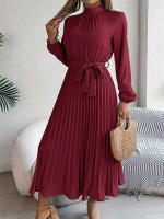 Vestidos largos de verano para mujer, ropa elegante plisada de manga larga con cordones, estilo bohemio, con dobladillo y volantes - details 4