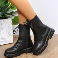 Botas de cuero de imitación de fondo grueso para mujer, Zapatos de tacón grueso Blanco, Otoño e invierno - details 4