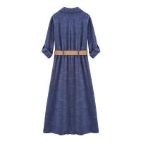 BUNO-Vestido camisero a rayas para mujer, plisado con cinturón, midi, manga con vuelta, largo para playa, verano, 2025 - details 5