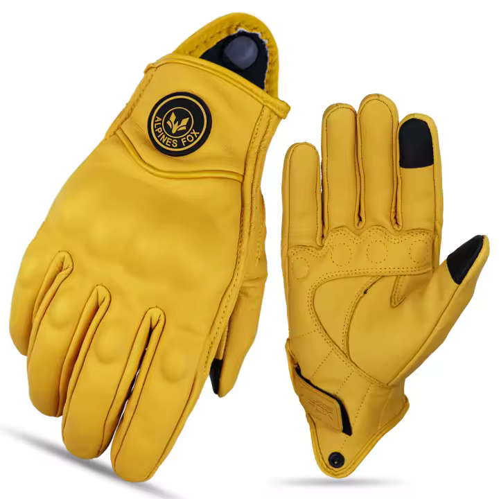 Vinatge-Guantes de moto de piel de cabra para hombre, de cuero amarillo, Retro, para motociclista, M-XXL - 1