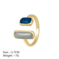 Anillo cuadrado de esmalte de goteo azul para mujer, anillos con apertura de Metal de Color dorado geométrico Retro, regalo de joyería para boda y cumpleaños para mujer - details 5