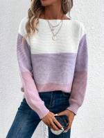 Elegant Three-color Patchwork Sweater Women Daily Commuter Casual Loose Jumpers Female Autumn Winter Knitted Thickened Warm Tops - details 4