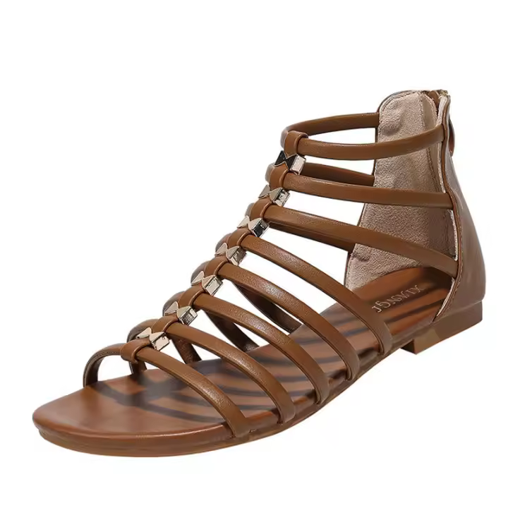 Sandalia Sandalias Mujer Simple Verano Playa Vacaciones Nuevos Zapatos Romanos Étnicos con Cremallera de Fondo Plano - 1