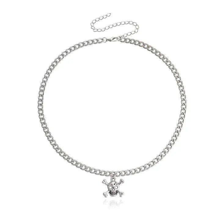 Joyería Collar con colgante de calavera de hip-hop simple y exagerado para mujer Cadena de clavícula metálica sin decoloración - 1