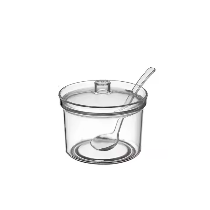 Cuchara y tapa para condimentos, tarro acrílico transparente a prueba de goteo, recipiente para condimentos visible, mesa de comedor - 1