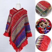 Poncho mongol cálido de Invierno para mujer, capa de punto de poliéster de estilo étnico suave, Jersey a rayas, chal con borla, moda - details 1