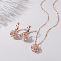 Collar con colgante de flor rosa en cristal dorado para mujeres y niñas, joyería para vestido de novia - details 7