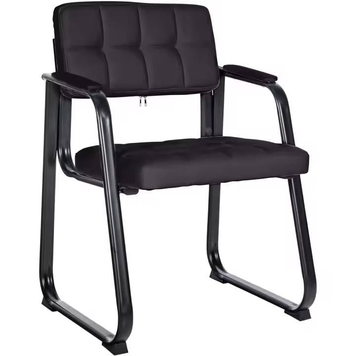 B Tapizada En Cuero Sintético I Silla De Espera con Reposabrazos I Silla Confidente con Base De Metal I Color:, Color:Negro - 1