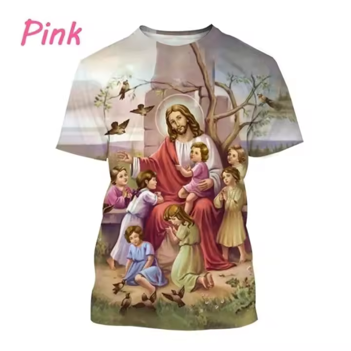 Camiseta con estampado 3D de Jesús Love Everyone Christian, camiseta con personalidad de la Virgen María, Dios te bendiga, pantalón corto informal, camisetas de manga para hombre - 1
