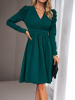 Vestido elegante de manga larga con cuello en V para mujer, ropa de calle de Color sólido, moda de viaje, otoño e invierno, 2023 - details 22