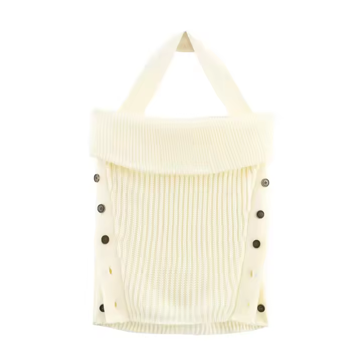 PB & ZA 2025, top con tirantes de punto cómodo con decoración de botones y cuello halter y hombros descubiertos, novedad de verano, ropa para mujer - 1