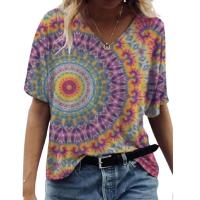 Camisetas con cuello en V para mujer, Tops con estampado artístico 3d, camisetas holgadas de manga corta, ropa de calle de verano, ropa informal de gran tamaño para mujer - details 6