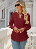 Blusa lisa de manga larga con cuello en V para mujer, camisa elegante para trabajo de oficina, informal, 2023 - details 7