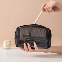 Neceser de viaje para mujer, bolsa de aseo de malla negra transparente, organizador de maquillaje, bolsa de lavado, pequeña y grande - details 23