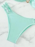 Conjunto de bikini de 2 piezas con estampado de teñido anudado azul, trajes de baño sin espalda de alta elasticidad con tela texturizada, trajes de baño y ropa para mujer - details 4