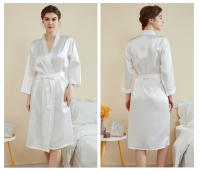 Pijamas de satén para el hogar para mujer, primavera y verano, mangas de nueve cuartos de lujo ligero, camisón largo y fresco, albornoz, ropa de estar, vestido sexy, buen sueño - details 3