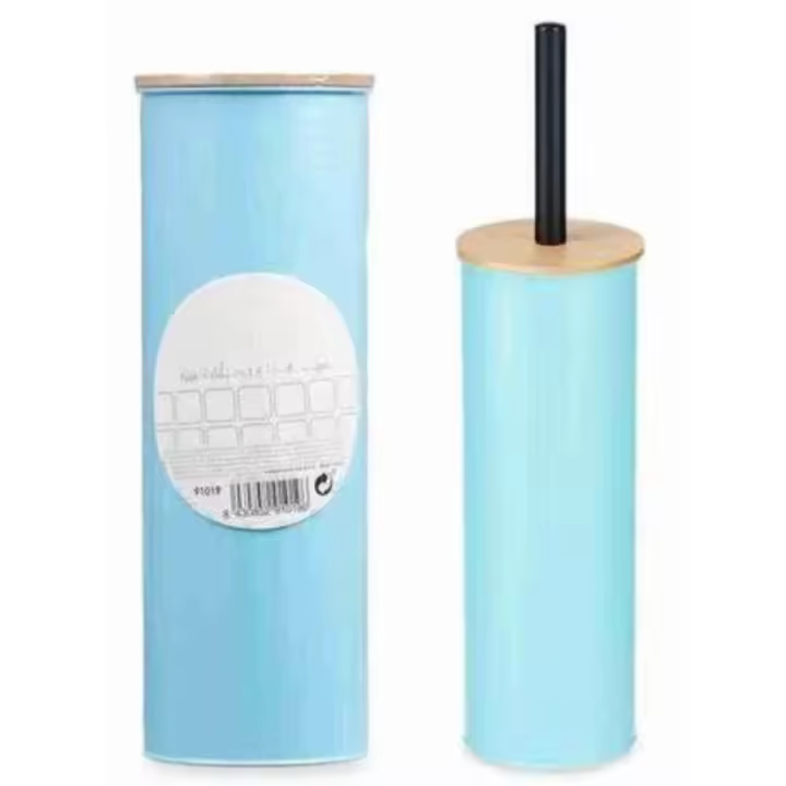 Escobillero metálico con tapa de bambú: color, estilo y durabilidad para darle vida a tu baño - 1