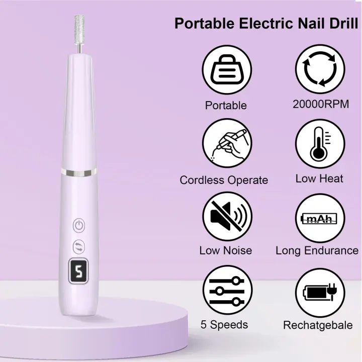 Taladro Eléctrico Portátil para Uñas Herramienta de Manicura Personal de 12 en 1 para Uñas de Acrílico y Gel Equipo de Belleza sin Cable - 1