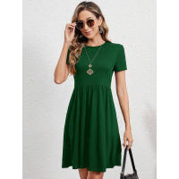 Vestido de manga corta con cuello redondo y cintura elástica para mujer en verano. - details 10