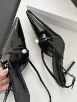 Sandalias de Cabeza de Bolso Fino Punta de Zapato Vacío de Perlas de Charol Plateado de Tacón Alto - details 22