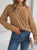 Suéter Casual de Invierno-Otoño Cuello Oblicuo, Manga Larga, Moda para Mujeres en Rosa - details 16