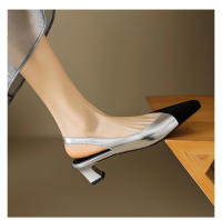 Sandalias con punta en bloque de color, zapatos de tacón grueso con temperamento informal de verano - details 3