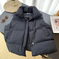 Chaleco de algodón de invierno para mujer, chaqueta cálida sin mangas con cuello levantado, abrigo, chaleco holgado con cordón - details 2