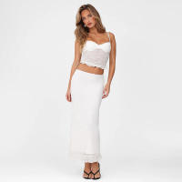 BUNO-Conjunto de 2 piezas de encaje de gato extraño para mujer, camisola de retazos de líneas oscuras con flores de Jacquard y parte inferior de encaje de pierna recta, traje a juego - details 12