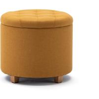 almacenamiento de lino acolchada redonda de 45 cm, taburete puf con almacenamiento (beige) - details 7