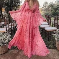 Vestido de mujer con cuello en V, floral, vestido largo rosa, tallas grandes - details 3