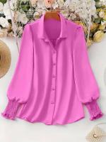 Blusa informal de talla grande para mujer, blusa de manga abombada de Color sólido, adecuada para oficina y exteriores, con un solo pecho, novedad de primavera y verano 2025 - details 1
