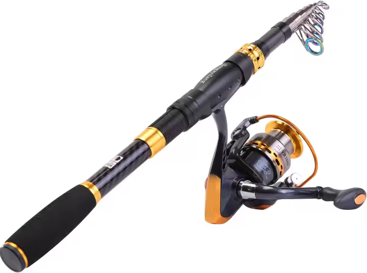 Combos de Carrete de caña de Pescar telescópica de Fibra de Carbono con Carrete Giratorio, señuelos de línea de Pesca, Accesorios de Equipo de Pesca, 1,8 m - 1