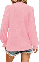 Camiseta con cuello en V para mujer Camisa superior de manga plisada informal hueca de otoño - details 10
