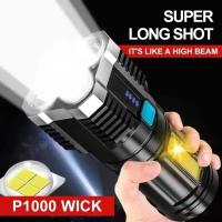Linterna LED de alta potencia para acampar Linterna de mano portátil recargable con 4 luces laterales COB 4 modos de iluminación - details 0