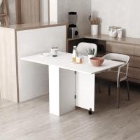 Mesa de Comedor Plegable Mesa de Madera con 2 Solapas 2 Estantes de Almacenaje y Ruedas para Cocina 75x140x74 cm Blanco - details 1