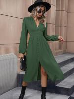 Elegante Vestido Largo para Mujer Cuello en V, Color Sólido, Diseño Harajuku Nuevo - details 7