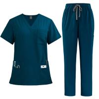 Uniforme de enfermera de color sólido para mujer, traje de pantalones de manga corta con cuello en V de tela de secado rápido, uniforme de enfermería con múltiples bolsillos - details 8
