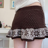 BUNO-suéter acampanado de ganchillo con forma de corazón, falda marrón con cordones, bolas peludas, faldas de punto decorativas, ropa de calle Grunge Fairycore Y2K - details 3
