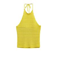 PB&ZA2025 estilo vacacional chaleco suéter con textura hueca y cuello halter top de tirantes para mujer nuevos productos de verano - details 1