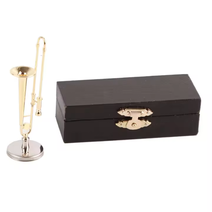 Modelo de trombón para casa de muñecas, simulación de latón chapado en oro, instrumentos para casa de muñecas en miniatura, modelo para accesorios para casa de muñecas - 1