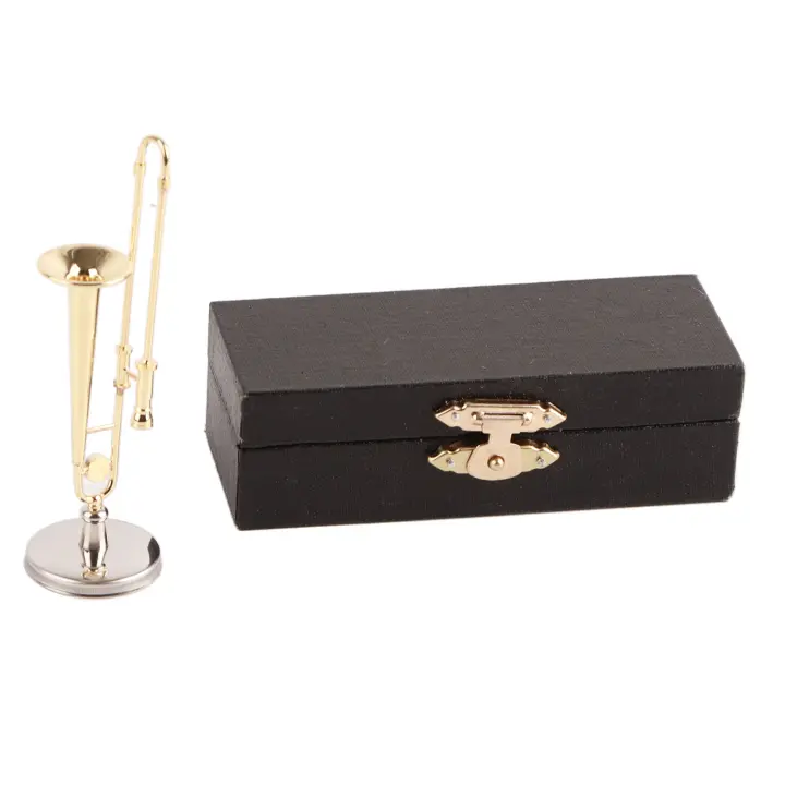 Modelo de trombón para casa de muñecas, simulación de latón chapado en oro, instrumentos para casa de muñecas en miniatura, modelo para accesorios para casa de muñecas - 1