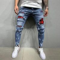 Nuevos pantalones vaqueros rasgados ajustados para hombre, parches Endothecium con agujeros de rejilla a la moda, pantalones pitillo de mezclilla informales elásticos ajustados, pantalones para correr - details 3