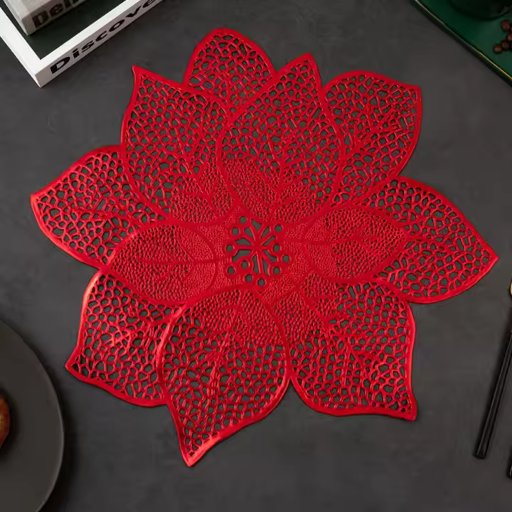 Nuevo Mantel Individual en forma de Bauhinia de 38cm, manteles aislantes resistentes al calor y al aceite, manteles lavables de PVC, mesa de comedor de Hotel - 1