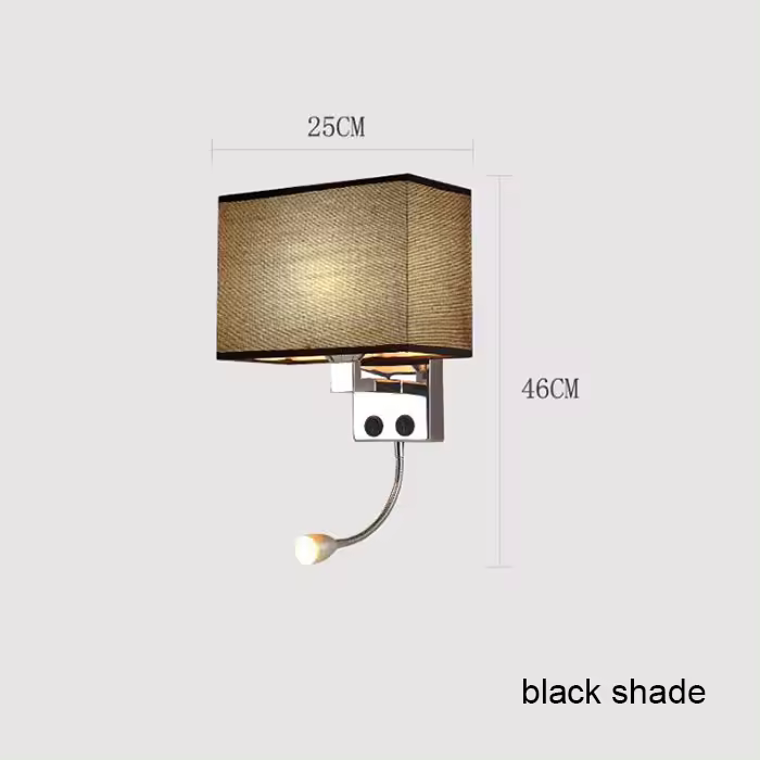 Luz de pared de sombra de tela rectangular con puerto de carga USB, 2 interruptores, iluminación de pared LED E27 con lámpara de lectura ajustable - 1