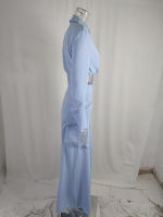 Women casual 2 pieces set elegant turn down collar long sleeve shirt and wide leg pants - details 11