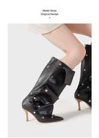 Nuevas botas de piel negras para mujer con punta cuadrada y suela gruesa - details 6