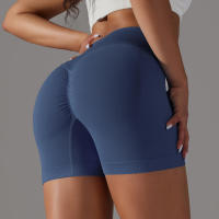 Hamidou pantalones cortos deportivos para mujer, Shorts de Yoga con cintura cruzada, gimnasio, entrenamiento, correr, cintura alta, realce de cadera, sin costuras, Fitness - details 15